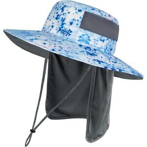 Unisex Blue Ink Camo 100% Nylon Wide Brim Mesh Vent with Neck Flap Cowboy Hat